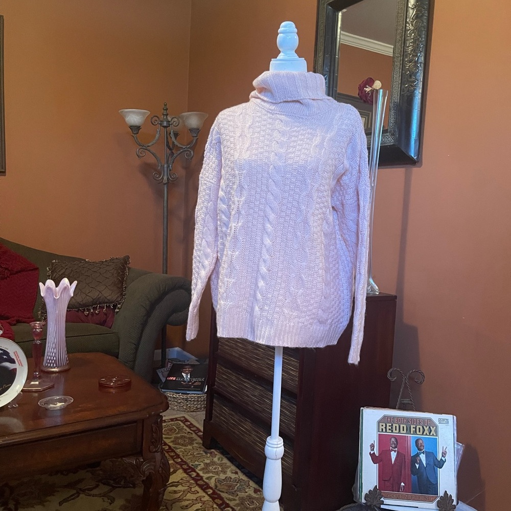 Forever 21 Pink Cowl Neck Cable Sweater